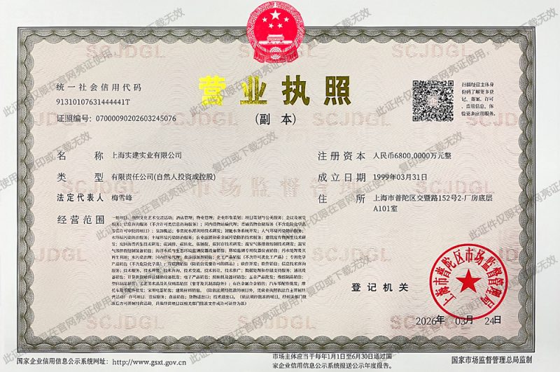 上海实建实业营业执照